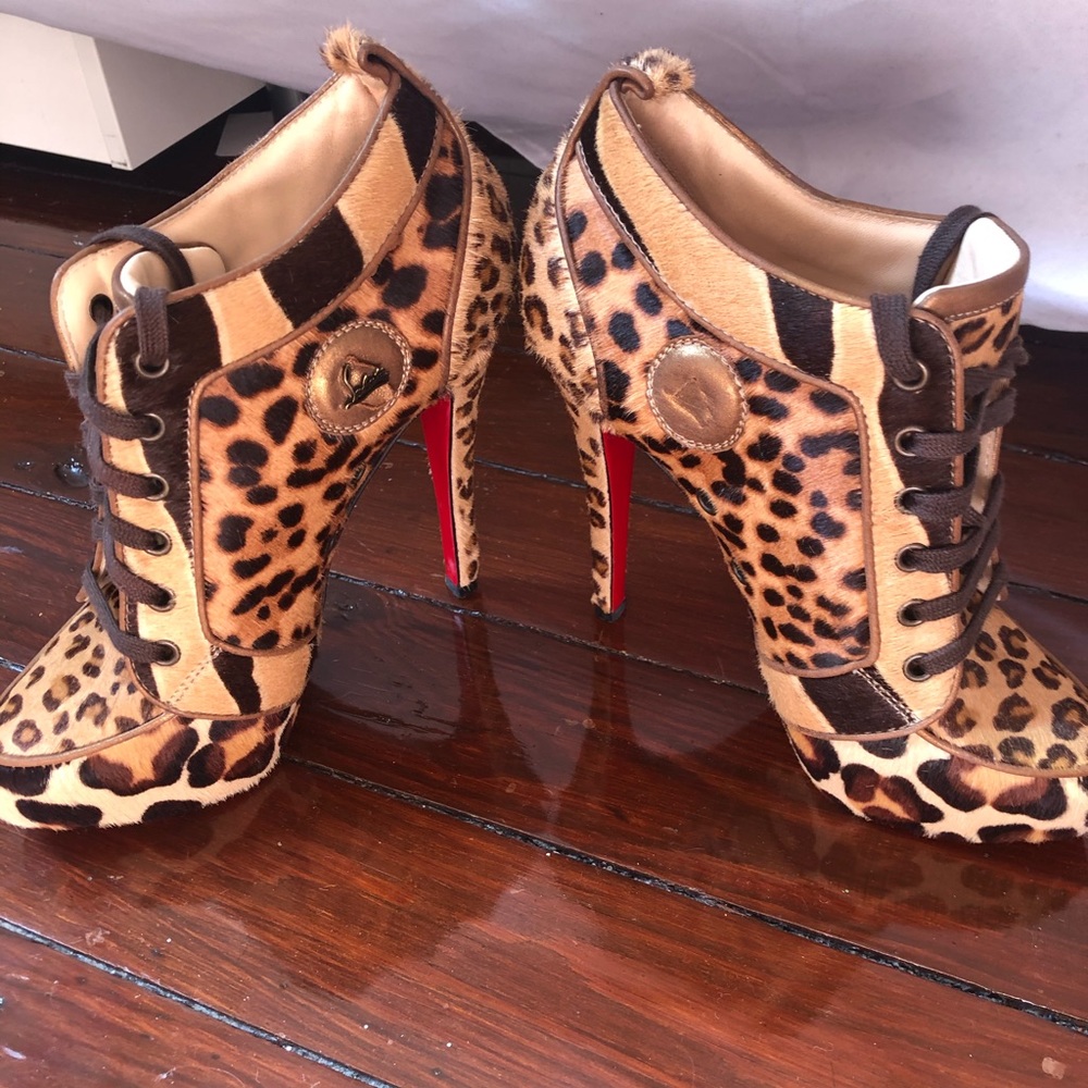 Pony Hair Animal Print Lace Up Heels
